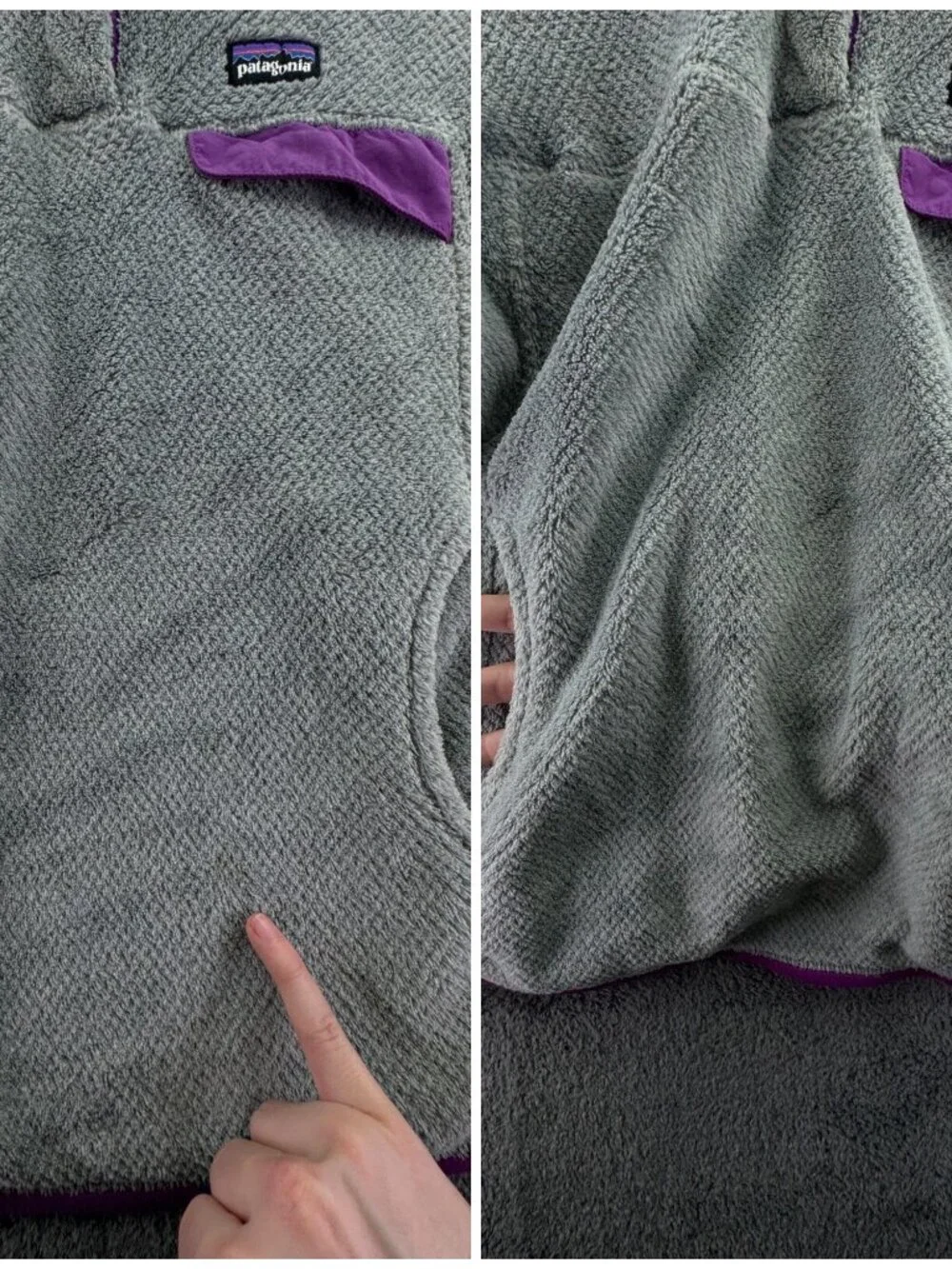 Patagonia Women Jacket Adult Gray Purple Medium W/ Pocket, Logo 1/4 Snap Soft